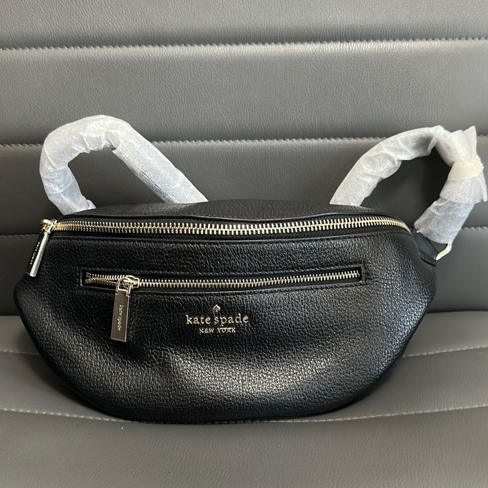 NWT Kate Spade Leila Belt Bag pebbled Black Leather